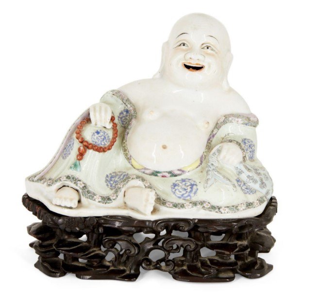 A Chinese porcelain famille rose figure of Budai, Qianlong period