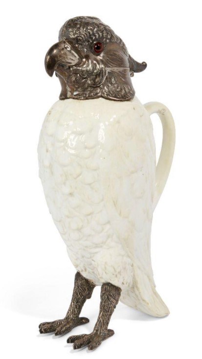 A silver mounted Copeland Spode porcelain novelty claret jug