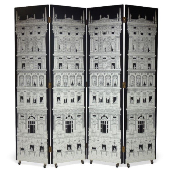 Piero Fornasetti (Italian 1913-1988), a ‘Grattacielo del Rinascimento’ four fold screen c.1990