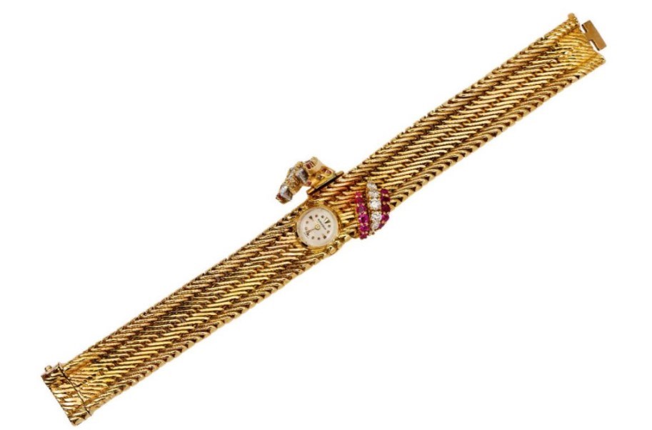 A lady’s 18-carat gold diamond set bracelet watch, by Jaeger LeCoultre, for Kutchinsky on offer at Roseberys Jewellery & Watches auction on Tuesday, 30 November 2021