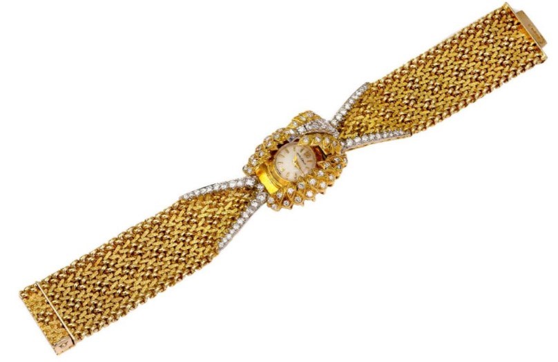 A lady’s 18-carat gold diamond set bracelet watch, by Jaeger LeCoultre, for Kutchinsky on offer at Roseberys Jewellery & Watches auction on Tuesday, 30 November 2021